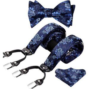 HISDERN Suspenders for Men Paisley Floral Bow Tie Suspender Pocket Square Sets